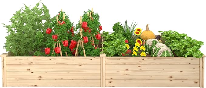BlueWish Raised Garden Bed Outdoor Planter Box with Open Bottom Mortise Design Ground Garden Bed for Fruit Vegetables Herbs 94''L x 47''H x 15''W