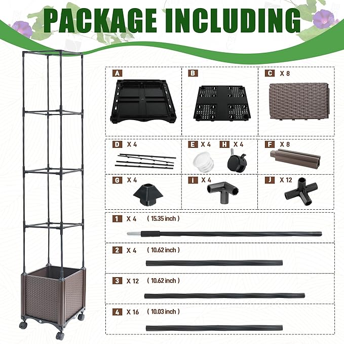 Raised Garden Bed Planter Box with Trellis 62.2 Self-Watering Tomato Planters for Climbing Plants Vine Flowers Outdoor Patio Tomatoes Cage with Trellis Wheels for Outdoor 1Pack