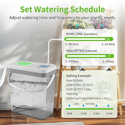 Indoor Drip Irrigation System with 2-Gallon Water Tank Touch Night Light &amp Programmable Timer-Self-Watering Kit for 10 Potted Plants
