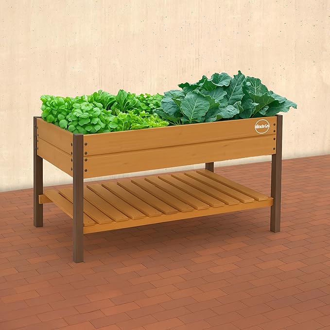Miracle-GRO 2 x 4 Ft. Wooden Raised Garden Planter with Shelf 6.4 Cu. Ft. Above Ground Garden with Powder-Coated Metal Brackets for Decks and Yards