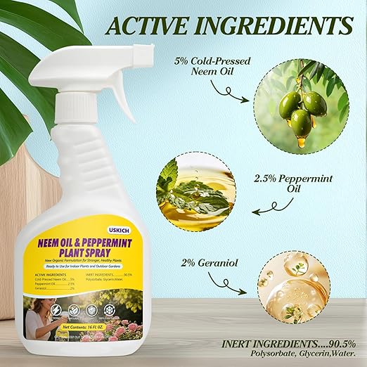 2 Pack Neem Oil &amp Peppermint Plant Spray – Natural Leaf Shine with Natural Essential Oils for Indoor &amp Outdoor UseSimple Ready-to-Use Plant Spray for Gardens Houseplants- 32oz