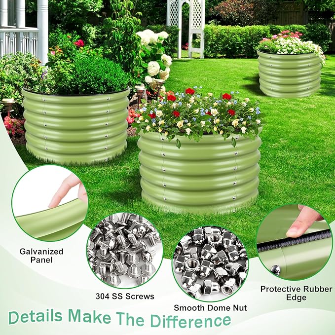 2x2x1.4ft Galvanized Raised Garden Bed Deep Metal Garden Bed Matcha Green Raised Garden Beds Outdoor Raised Planter Box Kit for Vegetables Flowers Fruits