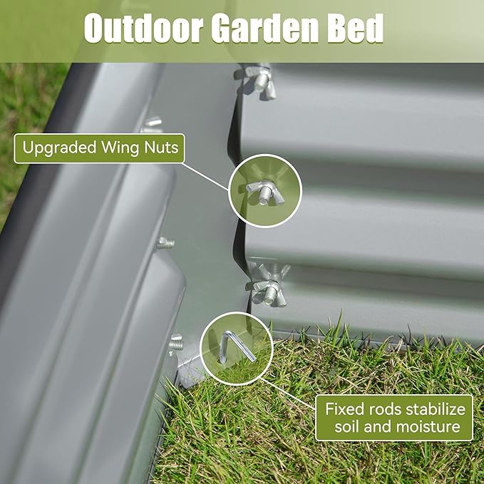 Land Guard Galvanized Raised Garden Bed Kit Outdoor Metal Raised Garden Beds Galvanized Planter Raised Garden Boxes for Vegetables Silver 94.49 x 47.25 x 11.81in