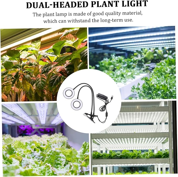 5v Led Plant Growth Lamp Dual-Head Indoor Light for Vegetables Flowers USB-Powered with Timer and Dimmable Brightness for Home Gardening