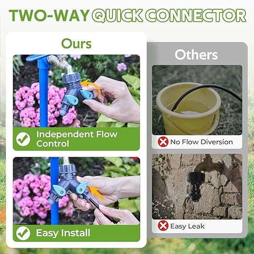 HIRALIY 360° Adjustable Drip Irrigation System 100FT 1/4 Tubing with Adjustable Copper Nozzles Automatic Atomizing Watering Kit for Garden Yard Lawn Greenhouse &amp Potted Plants