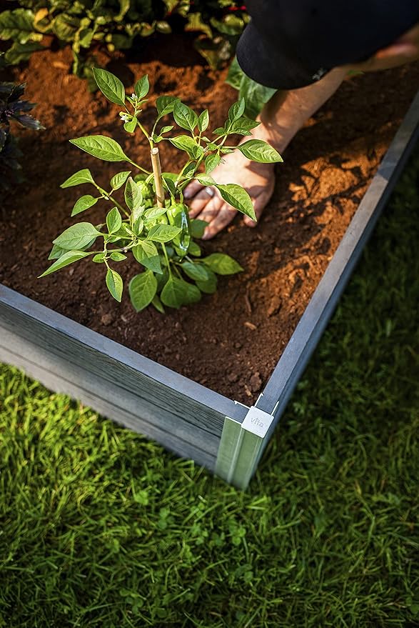 Vita Urbana 4 Foot x 4 Foot x 11 inch Embossed Vinyl Modular Garden Bed Slate Gray Grey Woodgrain PVC BPA and Pthalate Free VT17600