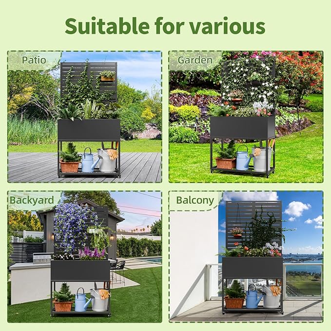 Metal Planter Box with Trellis67 H x35 W Raised Garden Beds with Privacy Screen for Climbing Plants Flower Elevated Standing Planter Garden Bed with Drainage Holes for Outdoor PatioBlack
