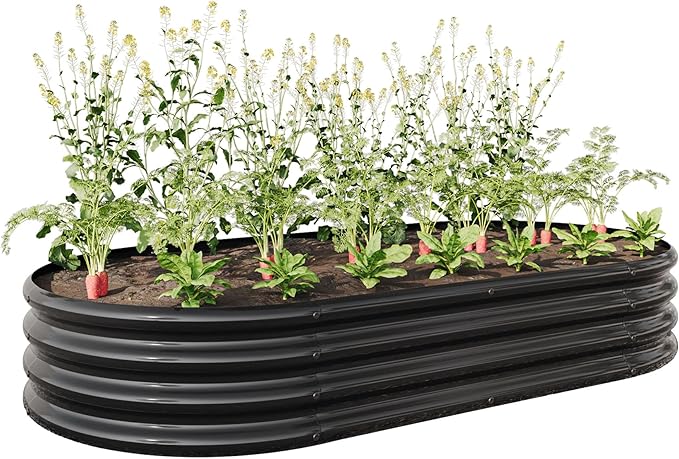 4×2×1ft Metal Raised Garden Beds Outdoor Bottomless Above Ground Raised Garden Beds Galvanized Gardening Bed for Vegetables Flower Herbs (Black 6x3x1ft Oval)