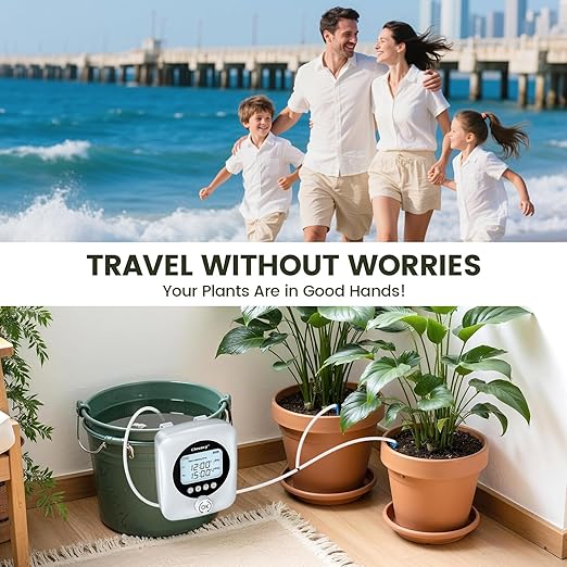 Automatic Plant Waterer for 30 Potted Plants - 98FT Dual Pumps Automatic Watering System Vacation Self Watering Drip Irrigation System &amp Plant Watering Device with Programmable Water Timer
