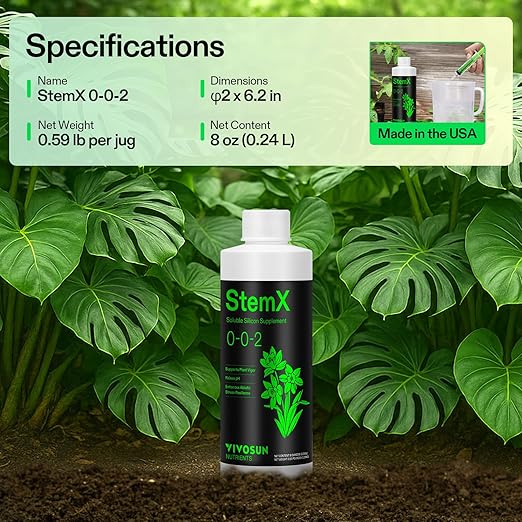 VIVOSUN StemX (0-0-2) Silica for Plants Soluble Liquid Silicon Plant Supplement Fertilizer Nutrient Solution for Strong Stems and Healthy Leaves Boost Resilience pH Balance 8 oz (Pack of 2)