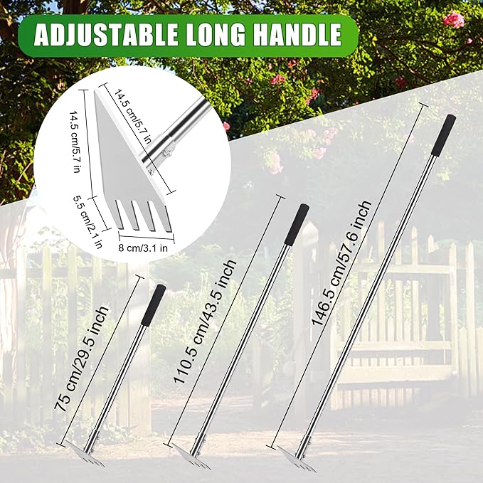 Dual Headed Hoe Garden Tool Adjustable Long Handle Weed Puller Stainless Steel Hoe Cultivator and Weed Rake Gardening Tool for Gardening Planting Weeding Digging Loosening Soil
