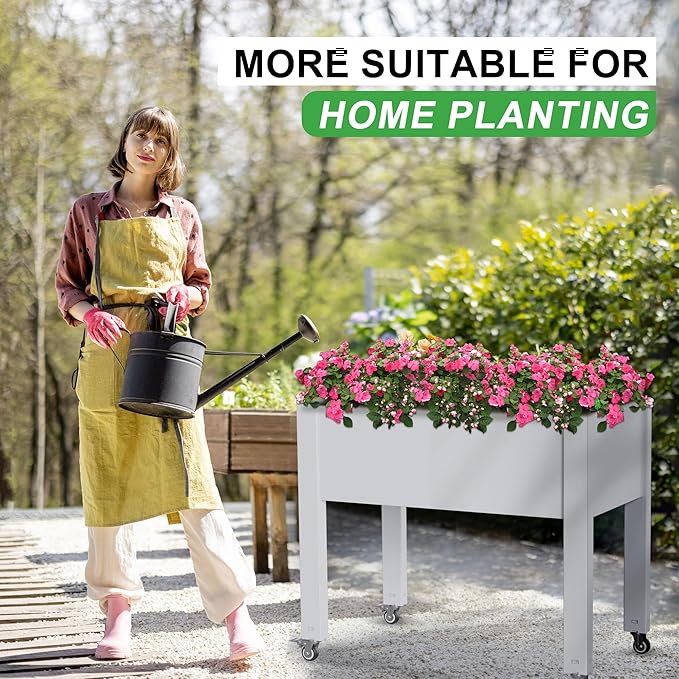 30.04×17.72×28.9IN Resin Planter Raised Beds with SteelsRaised Garden Bed Outdoor Waterproof &amp UV ResistantElevated Garden Beds for BackyardPatio &amp Balcony(Ashen)