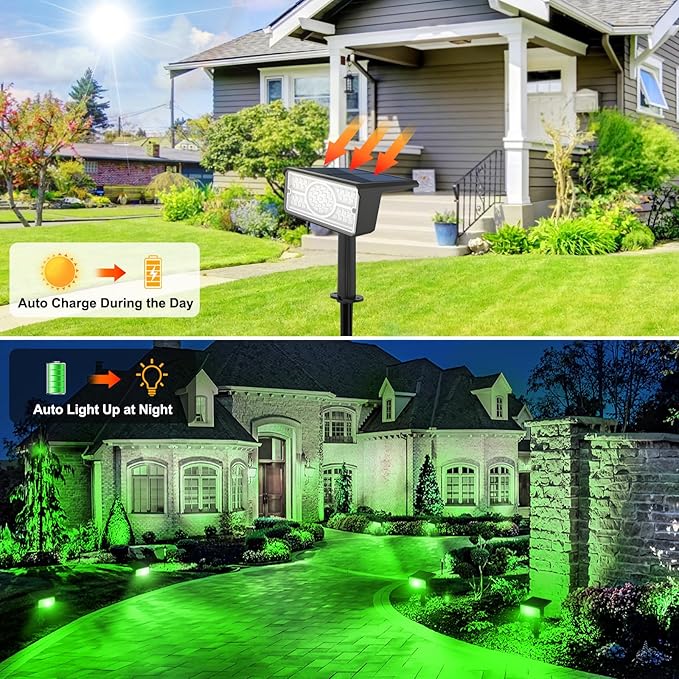 T-SUN Green Solar Spot Lights Outdoor 4 Pack 49 LED 2 Lighting Modes IP65 Waterproof Landscape Spotlights 2 in 1 Auto On/Off Solar Lights for Yard Garden Driveway Pathway