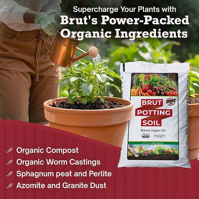 Brut Farms Organic Starter Pack Trio – All-Natural Potting Soil Nutrient-Rich Worm Castings &amp Additive-Free Cow Manure Compost – Safe for Indoor and Outdoor Plants - Gardening for Beginner