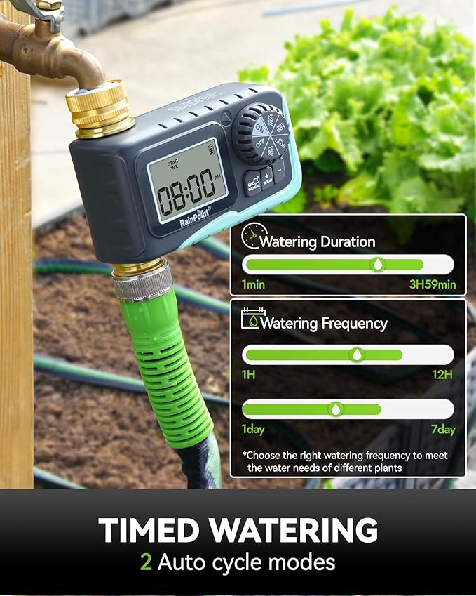 RAINPOINT Sprinkler Timer 100% Metal Pipe Water Timer for Garden Hose Programmable Hose Controller for Watering Sprinkler Controller with Manual Watering/Rain Delay for Outdoor Lawn &amp Garden (2