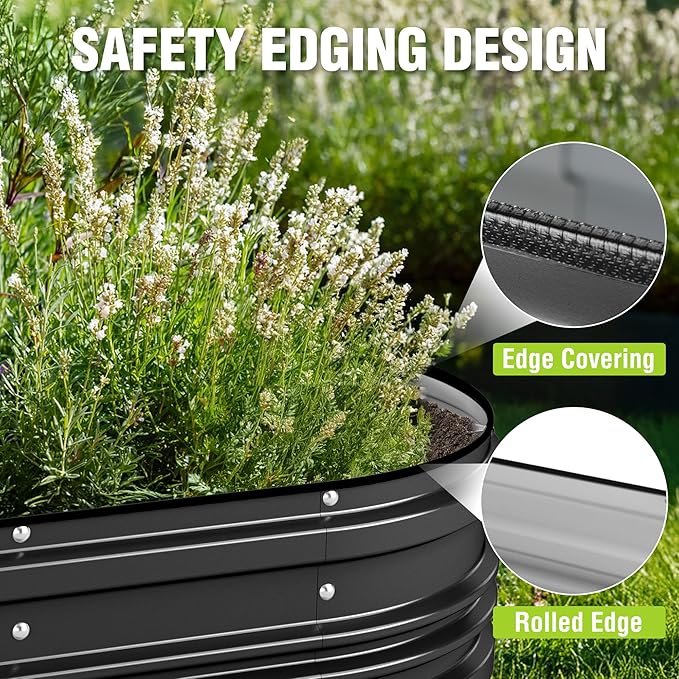 WORKPRO 2PK 4x2x1ft Outdoor Galvanized Raised Garden Bed Kit Rust &amp Corrosion Protection Easy Assembly Safe Edge Ideal for Vegetables &amp Flowers Black