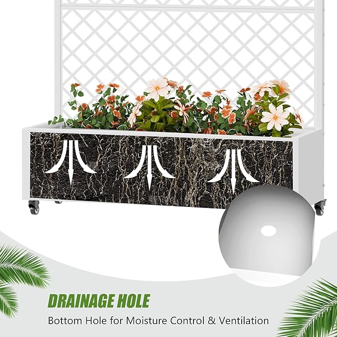 Casaphoria Metal Raised Garden Bed with Trellis and Wheels 72x47x16 Arched Planter Box for Climbing Plants Vegetables &amp Vines Features Drainage Holes and Privacy Screen White-Rhombus