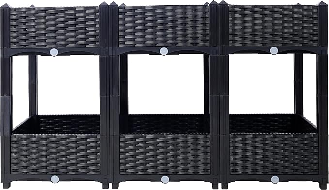 Raised Garden Beds Planter Raised Beds Elevated Planter Garden Box with Drainage Plug Raised Garden Beds for VegetableFlowerHerb Outdoor Standing Planter Beds Gardening Kit47.2x15.7x27.7Black