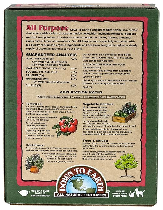 Down To Earth All Natural Fertilizers Organic All Purpose Tomato &amp Vegetable Mix - Plant Food for Tomatoes Peppers Herbs and Flowers 4-6-2 5 lb