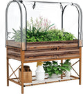 Outsunny Raised Garden Bed with Cover and Storage Shelf Rectangular Metal Elevated Planter Box with Legs and Bed Liner for Vegetables Flowers Herbs Dark Brown