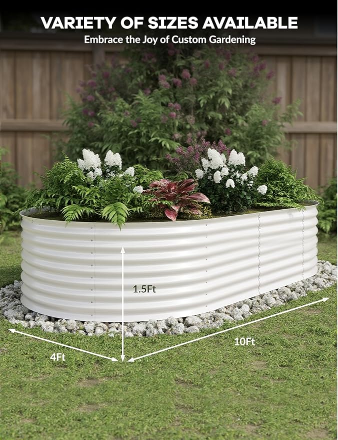 GarveeLife 10x4x1.5 ft Galvanized Raised Garden Bed - 18“ Tall Metal Planter Box for Vegetables Flowers Herbs Rust-Resistant Outdoor Garden Box Easy Assembly Raised Beds for Gardening Beige