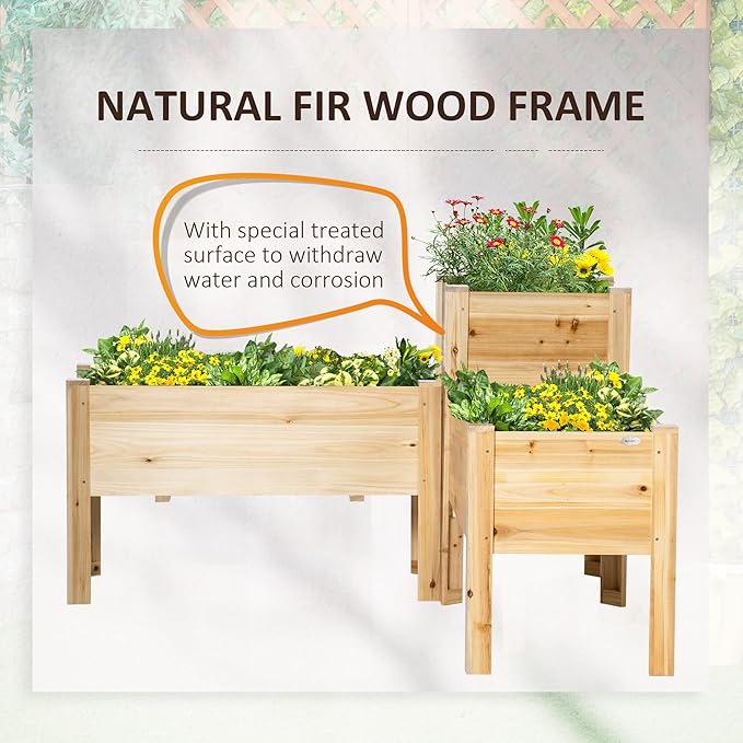 Raised Garden Bed Set of 3 Wooden Elevated Planter Box with Legs and Bed Liner for Backyard and Patio to Grow Vegetables Herbs and Flowers Natural