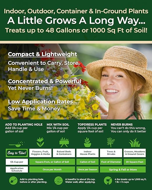 Organic Plant Magic - Truly Organic™ Slow Release Granular Fertilizer : Long-Lasting Plant Food Granules - Indoor &amp Outdoor Flowers Vegetable Gardens Fruit Trees Shrubs House Plants [One 4 lb
