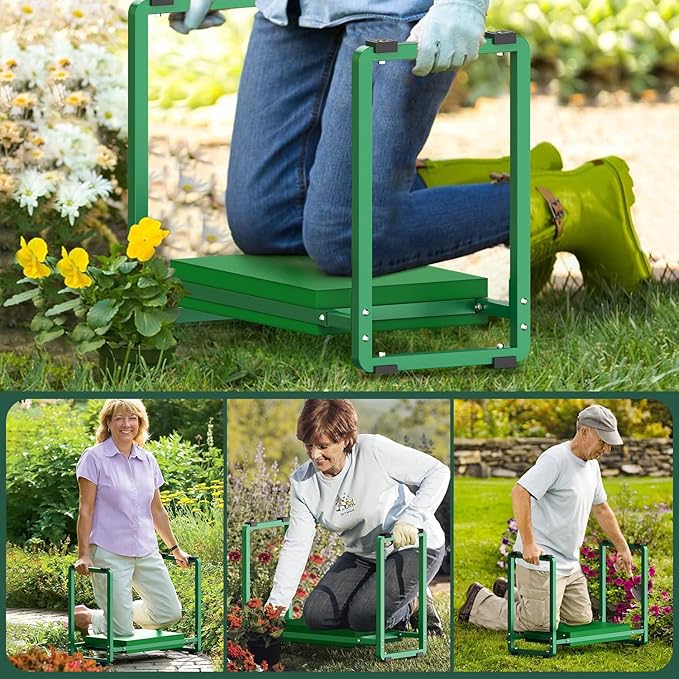 FLINTER Garden Kneeler and Seat 10.2 Wider Heavy Duty Thick Gardening Bench for Kneeling and Seat - Multifunctional Kneeler Bench Gardening Gifts for Women Seniors Grandparents Green