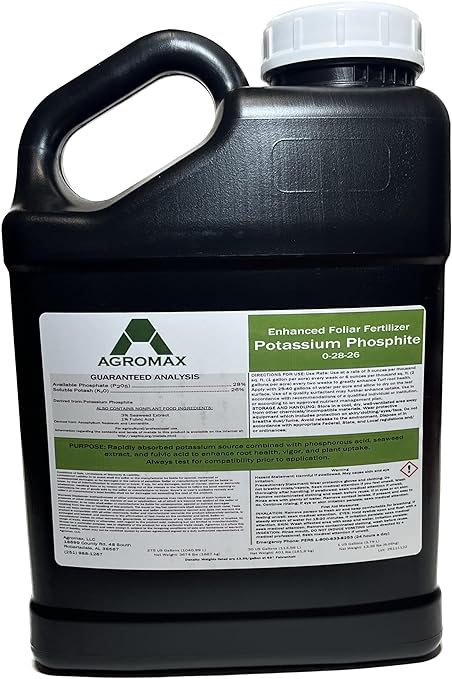0-28-26 Liquid Fertilizer (1 Gallon) by AGROMAX - Concentrated Liquid Potassium Phosphite with Soulble Potash Seaweed Extract and Fulvic Acid.