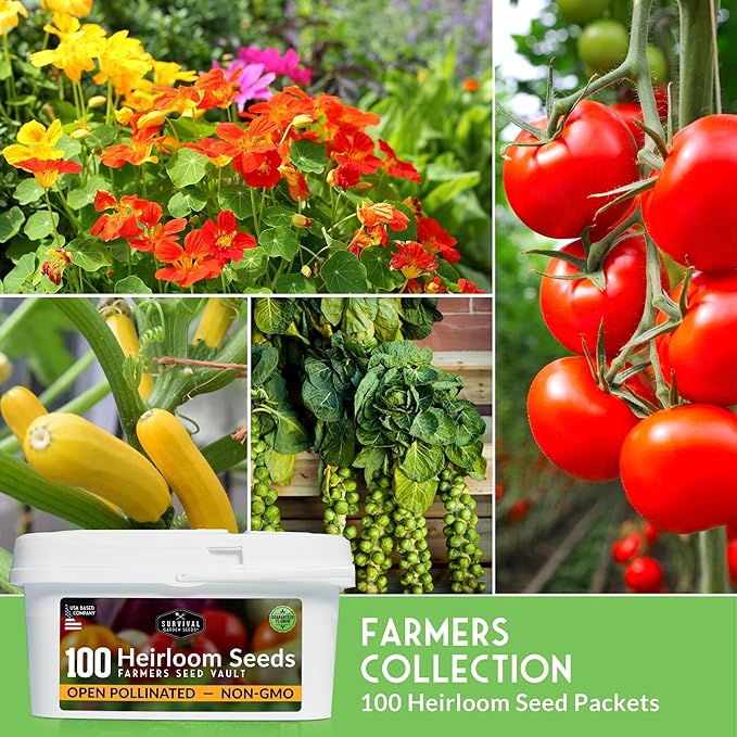 Survival Seed Vault Kit – 100 Packs of Heirloom Vegetable Seeds for Planting – Non-GMO Vegetables Fruits Herbs – Farmer Kit to Grow Food for Long-Term Emergency Storage – Survival Garden Seeds