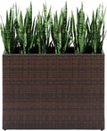 LEWIS&ampWAYNE Tall Planters for Outdoor Plants Handmade Wicker Large Rectangular Block Planter Box with Removable Liners Modern Planter for Indoor Outdoor Patio Deck - Brown