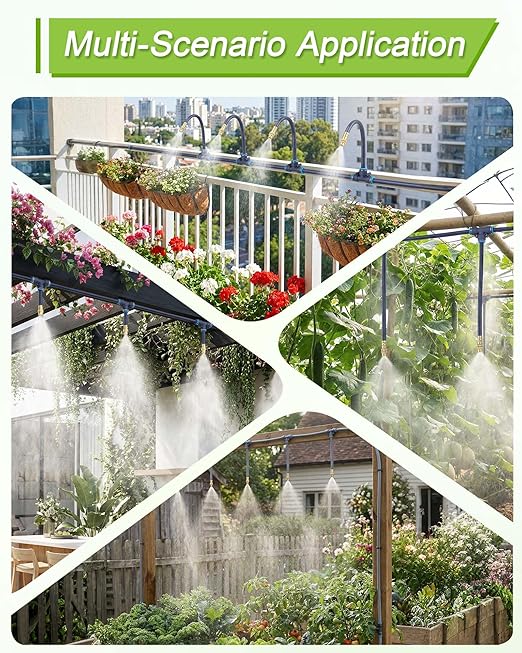 Drip Irrigation System 360° Adjustable - 2026 Upgraded 50FT Garden Watering System with 16 Nozzles and 90° Elbow Greenhouse Drip Irrigation Kit for Garden Yard Lawn Plants 5/16in HDPE Hose(Gray)