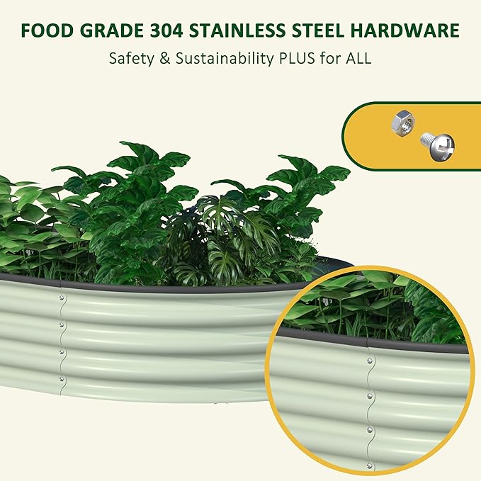 BlueWish 8x2x1FT Raised Garden Bed 11.1” H Galvanized Raised Garden Bed with Bottomless Rubber Strip 9-in-1 Modular Raised Planter Box Outdoor for Vegetable Flower Beige