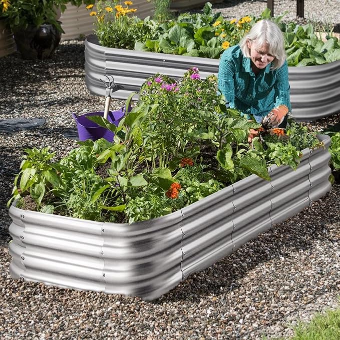 Crirax Raised Garden Beds Outdoor 8×4×1 Ft DIY Galvanized for Vegetables 12-in-1 Modular Metal Bed Kit Gardening Planters Sliver 03