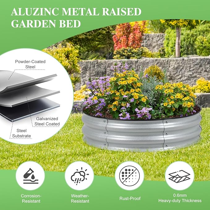 BPS Metal Raised Garden Bed 2.5FT Diameter Galvanized Planter Raised Garden Boxes for Flower Planters Vegetables Herb