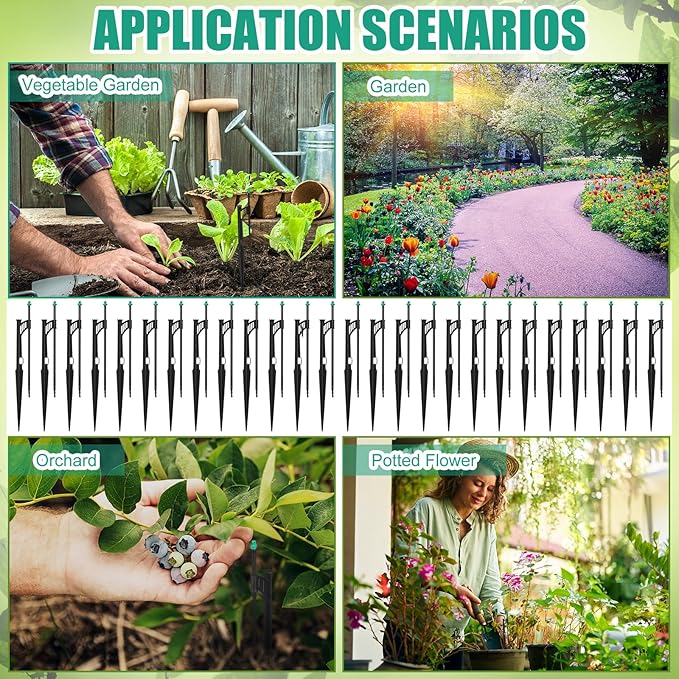25 Pcs 12.8 Inch Drip Irrigation Stakes with 180 Degree Sprayer Emitters and Sprinkler Extension Riser 1/4 Inch Drip Line Sprinkler Support Stakes for Garden Watering SystemGreen