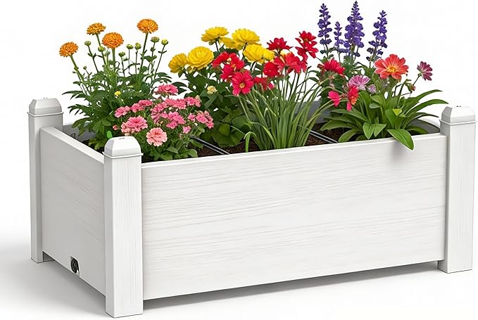 Elevated Raised Garden Bed 14 Gallon Outdoor Large Resin Patio Planter Box Stand Divisible with Drain Plug Water Monitor for Plants Vegetables Flowers Fruits (Ashen)