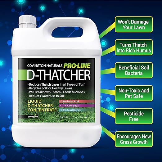 Covington PRO-LINE D-Thatcher Liquid Dethatcher (1 Gal) – Lawn Thatch Remover &amp Soil Softener Grass Clipping Breakdown for Healthy Lawns &amp Gardens – Dethatcher and Aerator Safe for Kids &amp
