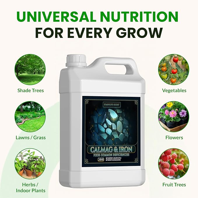 Humboldts Secret CalMag &amp Iron | Calcium Magnesium &amp Chelated Iron Nutrient Fertilizer | Hydroponic Supplies for Vegetative &amp Flowering Growth in Soil Coco Hydroponics or RO Water | 1 G