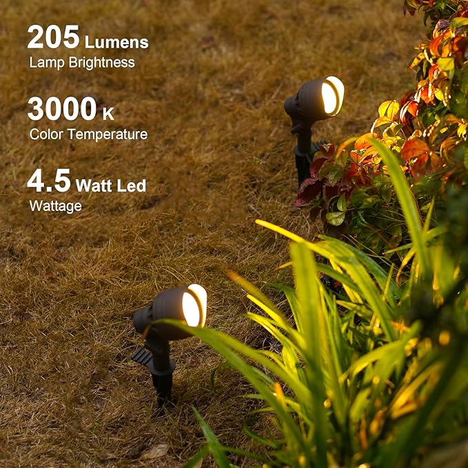 GOODSMAN Landscape Lighting 2PK Low Voltage Landscape Lights Led Low Voltage Landscape Spotlights 4.5W 205 Lumen Floodlights with Cable Connectors Metal Stakes 9127-96603-02A Black
