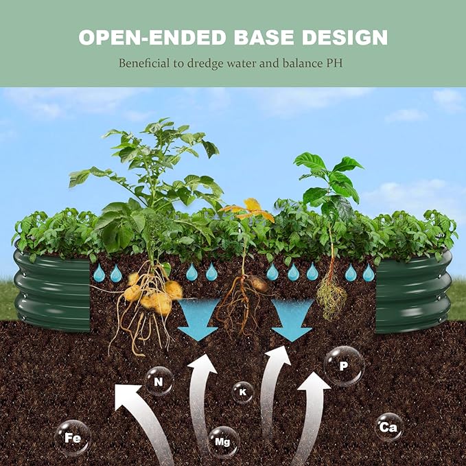 Raised Garden Bed 6x3x1ft Galvanized Outdoor Planter Beds with Safety Edging and Gloves Oval Metal Planter Box for Gardening Vegetables Flowers Herb-Deep Green
