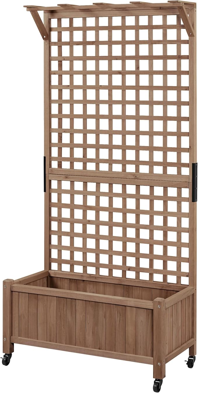 Topeakmart Garden Flower Box for Vine Climbing Plants Standing Vertical Planter Box Wooden Raised Plant Bed Vertical Garden Planter Bed for Yard/Patio/Backyard Dark Brown 35.5″ L × 18″ W × 72″ H