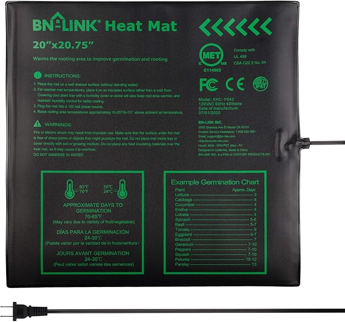 BN-LINK Seedling Heat Mat Warm Hydroponic Heating Pad Waterproof 20 x 20.75 for Seed Starting Greenhouse and Germination