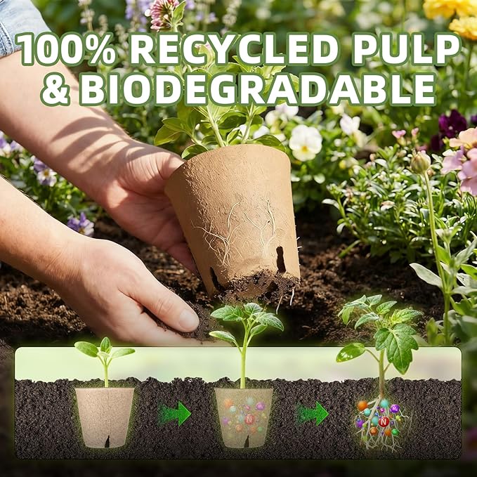 70Pcs Biodegradable 4” Peat Pots with 70Pcs Plant Labels Biodegradable Seed Starter Pots with Drainage Holes Nursery Pots for Seedlings Herbs Vegetables Flowers Gardening Kit