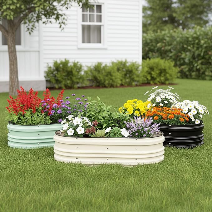 WORKPRO 2PK 4x2x1ft Outdoor Galvanized Raised Garden Bed Kit Rust &amp Corrosion Protection Easy Assembly Safe Edge Ideal for Vegetables &amp Flowers White