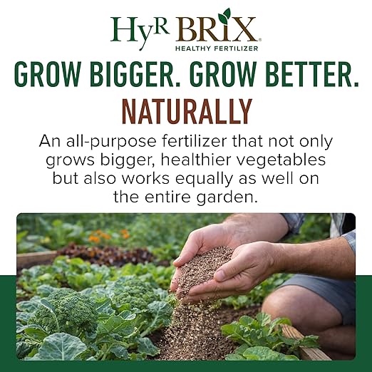 HyR BRIX All Natural &amp Organic 1-1-8 Vegetable Garden Fertilizer 45lb Bag - Slow-Release Plant Food with Calcium &amp Sulfur - Essential Micronutrients for Healthier Produce
