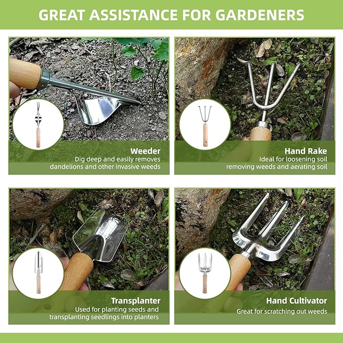Gardening Tools 12-Piece Durable Heavy Duty Garden Tool Set Stainless Steel Garden Hand Tools with Tote Bag Non Slip Handles Gardening Ideal Gifts for Women and Men