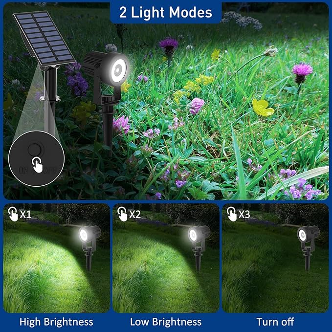 T-SUNUS 4 Pack Solar Landscape Spotlights White 6000K Garden Spot Lights IP65 Waterproof 9.8ft Cable 2000mAh Separated Panel Auto On/Off for Garden Driveway Pathway Pool Area