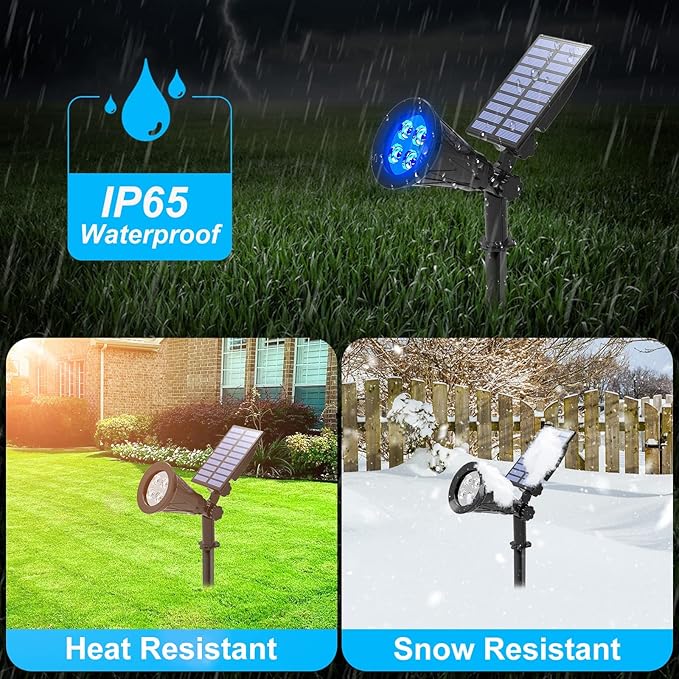 T-SUN Solar Spotlights Outdoor Waterproof Blue+Green Solar Landscape Spotlights for Garden Pond Pathway