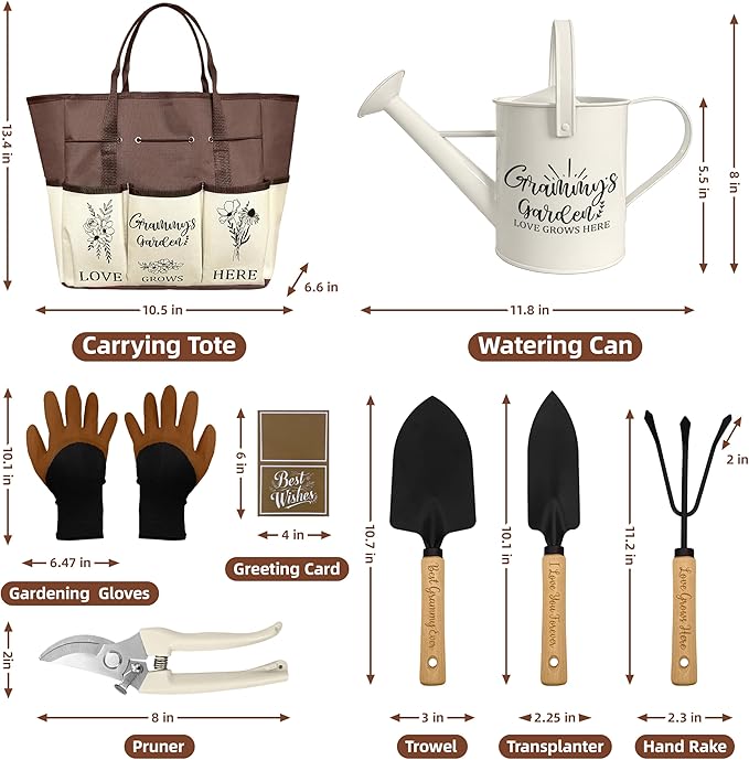 Grammy Gifts Garden Kit Gifts for Grammy Mothers Day from Grandkids Gardening Tools and Durable Garden Tools Organizer Tote Ideal Gardening Set for Women on Plant Lover Birthday Present Brown